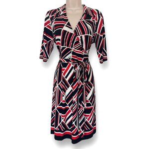Red Black Geometric Print Dress W/Tie Size XL Classy Office All-Season Party
